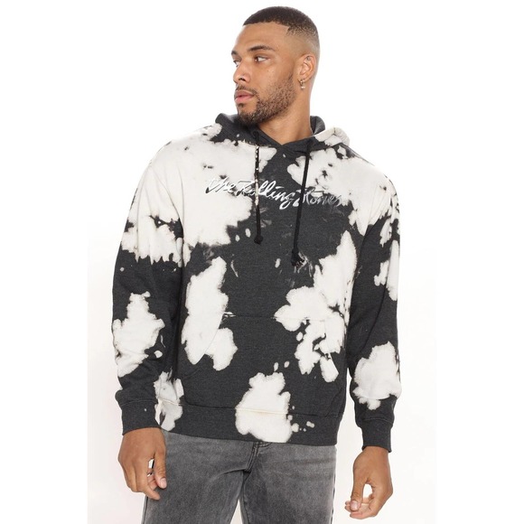 The Rolling Stones Men's Tongue Tie Dye Vintage Black Wash Hoodie Sweatshirt - Picture 2 of 6